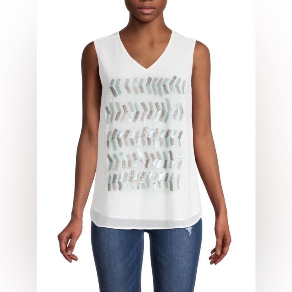 NIC + ZOE Tropic Party Embellished Sleeveless Top. XS. NWT. $138!